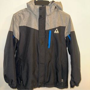 Gray and Blue Hooded Jacket